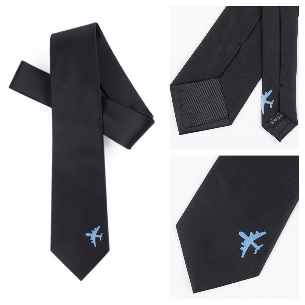 Black Tie with Blue Jumbo Jet 4 Engine Airplane - Picture 5 of 8